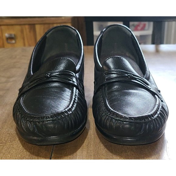 SAS Tripad 11S Comfort Foot Bed Black Leather Upper Wedge Heel Loafers - Picture 1 of 10